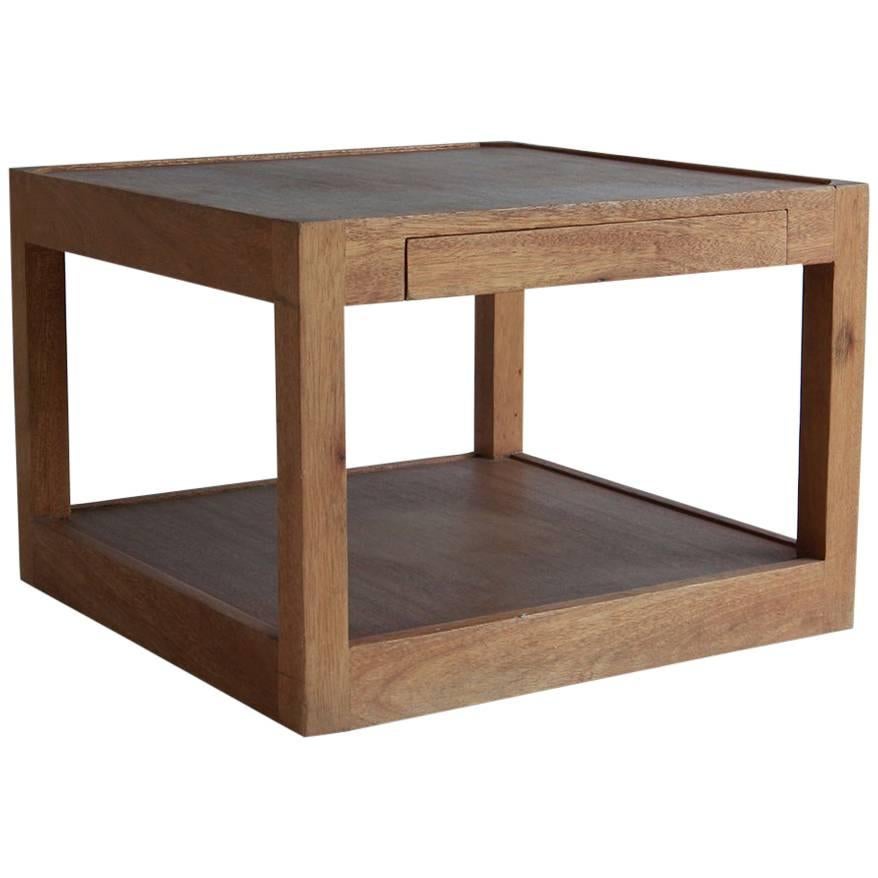 Walnut Side Table with Bottom Shelf and Parson Style Legs with Single Drawer