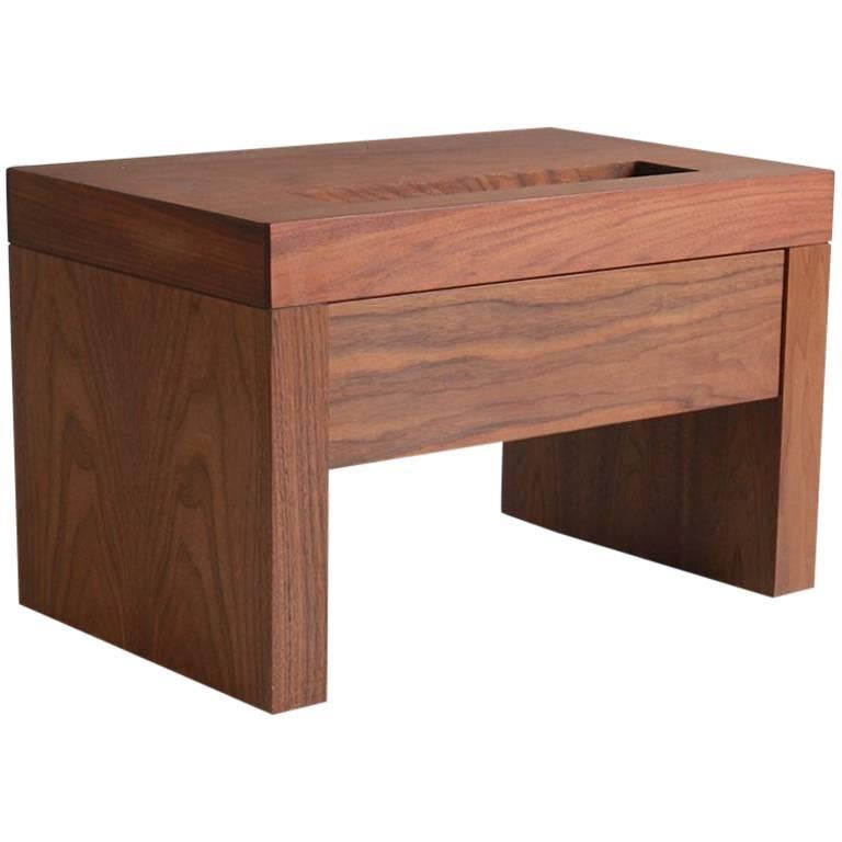 Walnut Side Table with Cut-Out Niche and Hidden Single Drawer