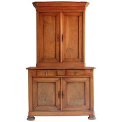 Large Two-Piece Elmwood Linen Press Hutch with Fully Lined Interior