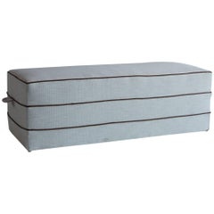 NK Collection Rectangular Hassock Upholstered in Linen with Leather Piping 3