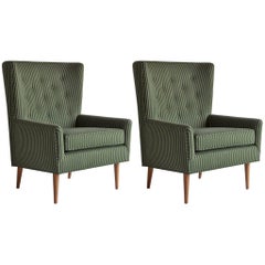 Pair of French Armchairs Upholstered Striped Green and Black Howe Fabric