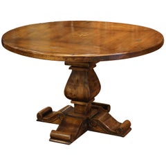 Louis XIII French Style Walnut Round Pedestal Table with Center Inlay Star