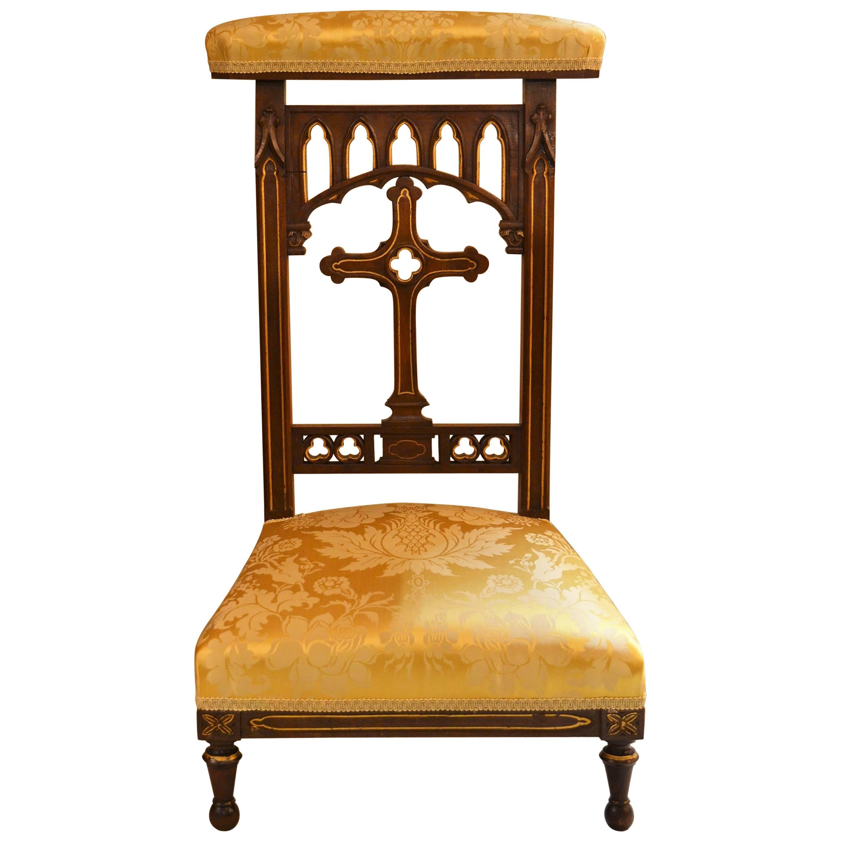 Antique  French Walnut Prie Dieu Prayer Chair