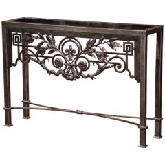 Antique French Polished Iron Console Table Made with 19th Century Gate from Avignon