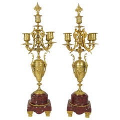 Antique Pair of Fine 19th Century French Ormolu and Marble Five-Light Candelabra