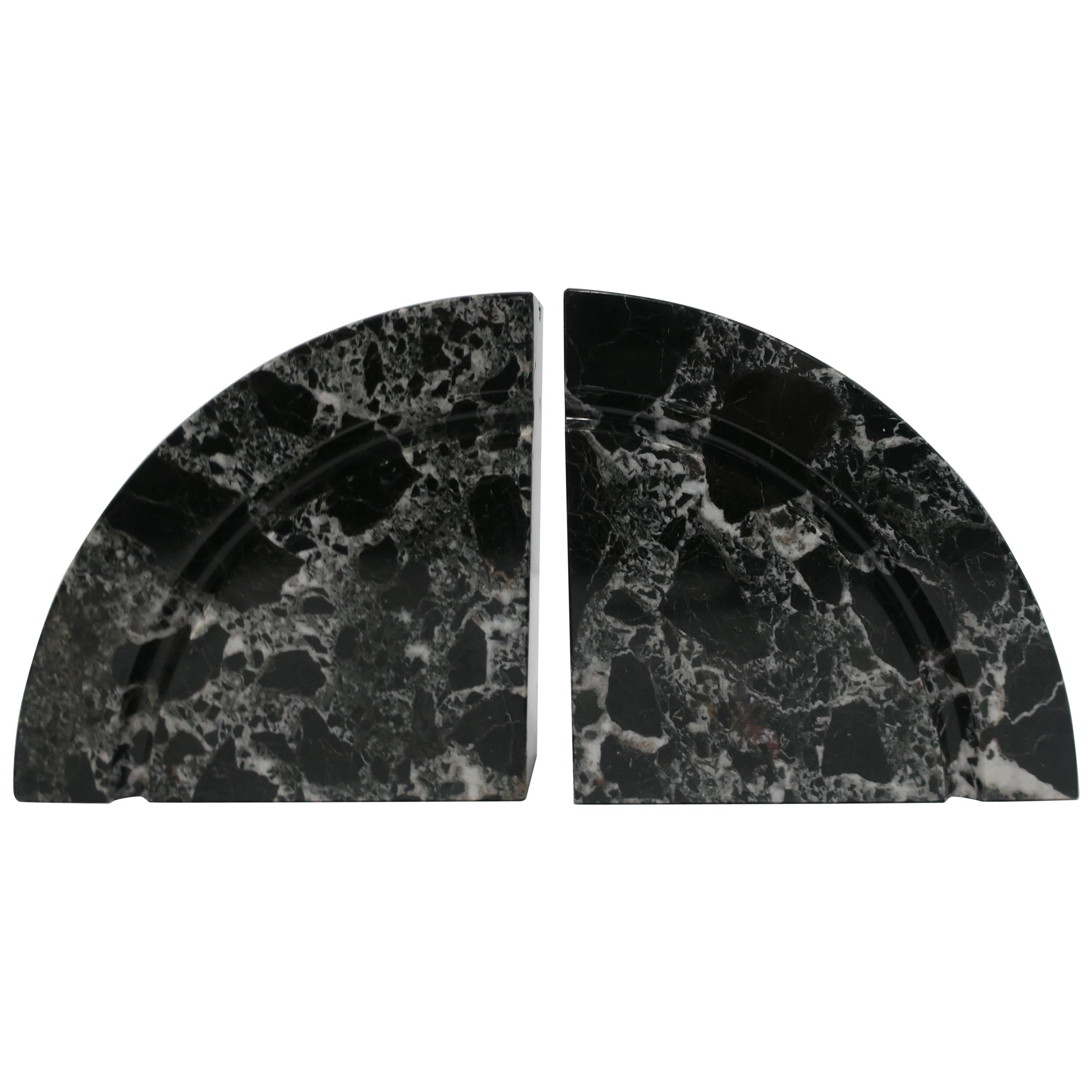 Modern Black and White Marble Bookends Pair, ca. 1970s