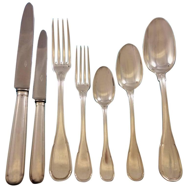 Puiforcat French Sterling Silver Flatware Set for 12 Service 93 Pieces