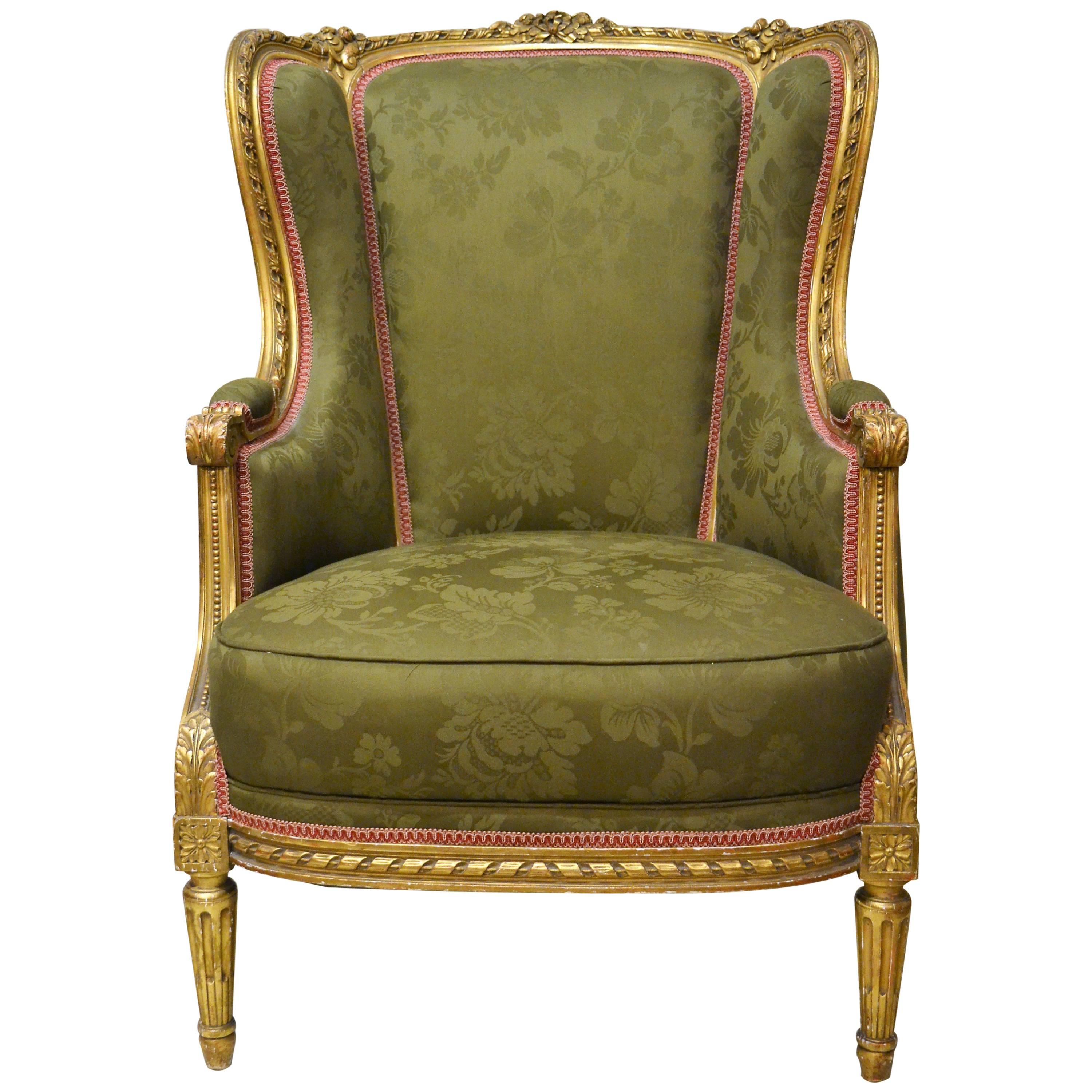 Antique French Gold Bergère in the Style of Louis XVI