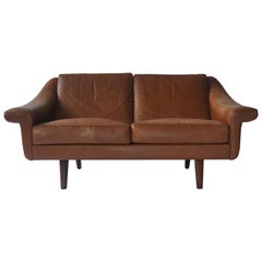 Aage Christiansen Danish Leather Sofa Settee, 1960s