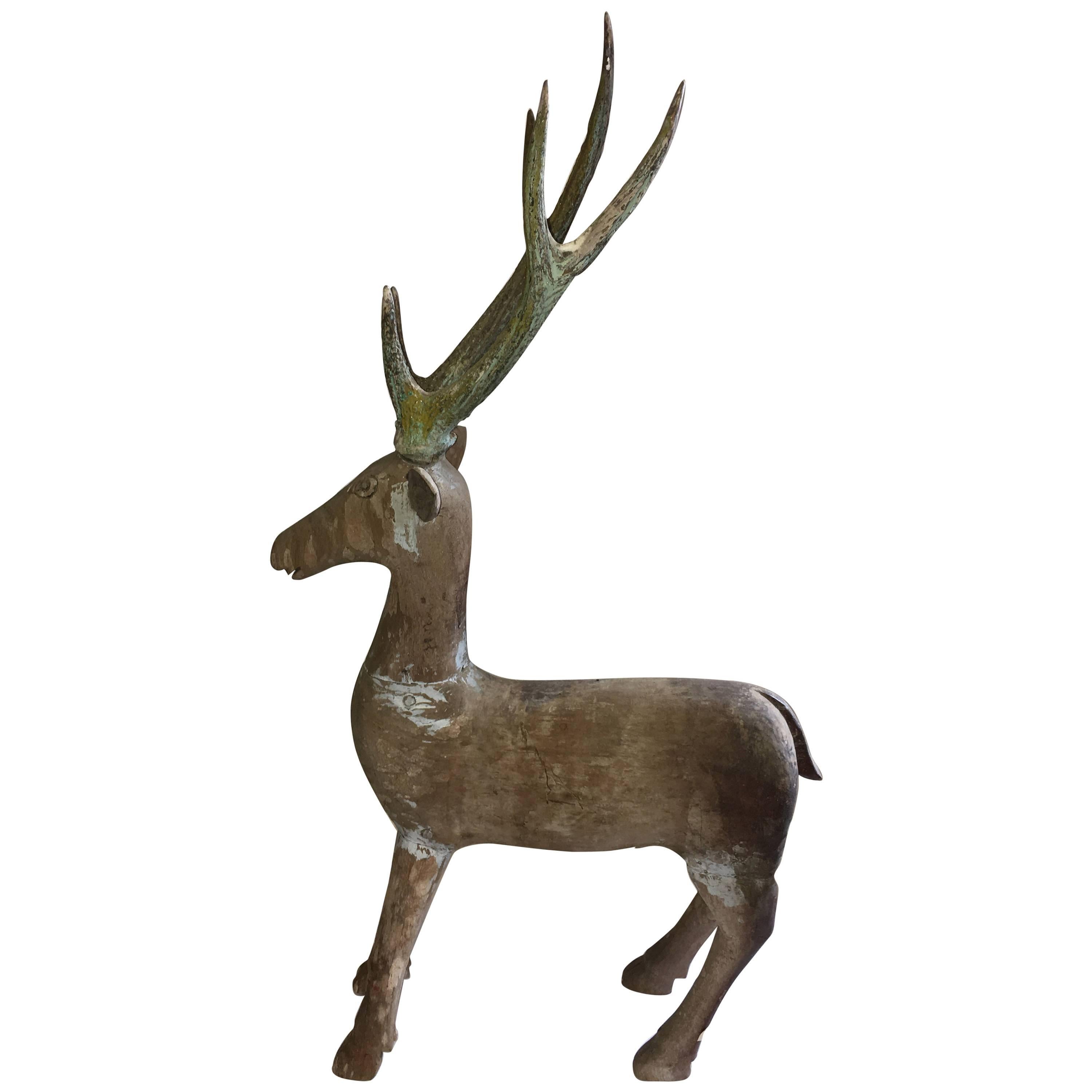 Old Wooden Deer from Java, Indonesia, circa 1920 For Sale