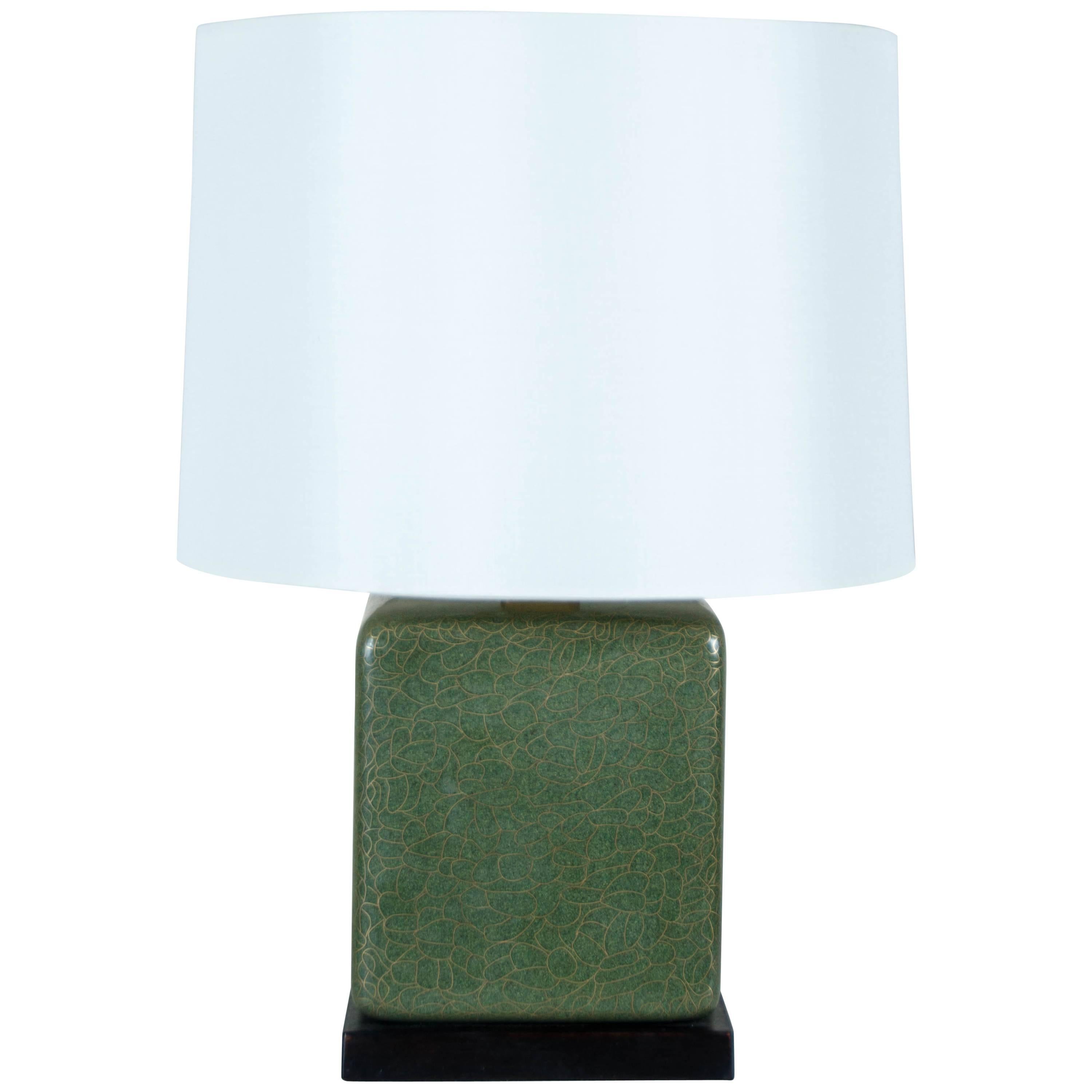 Cube Lamp by Robert Kuo, Moss Cloisonné, Limited Edition