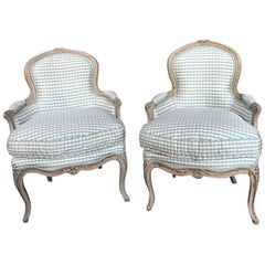 Pair of Louis XV Grey Painted Bergères, circa 1770, Stamped G. Peridiez