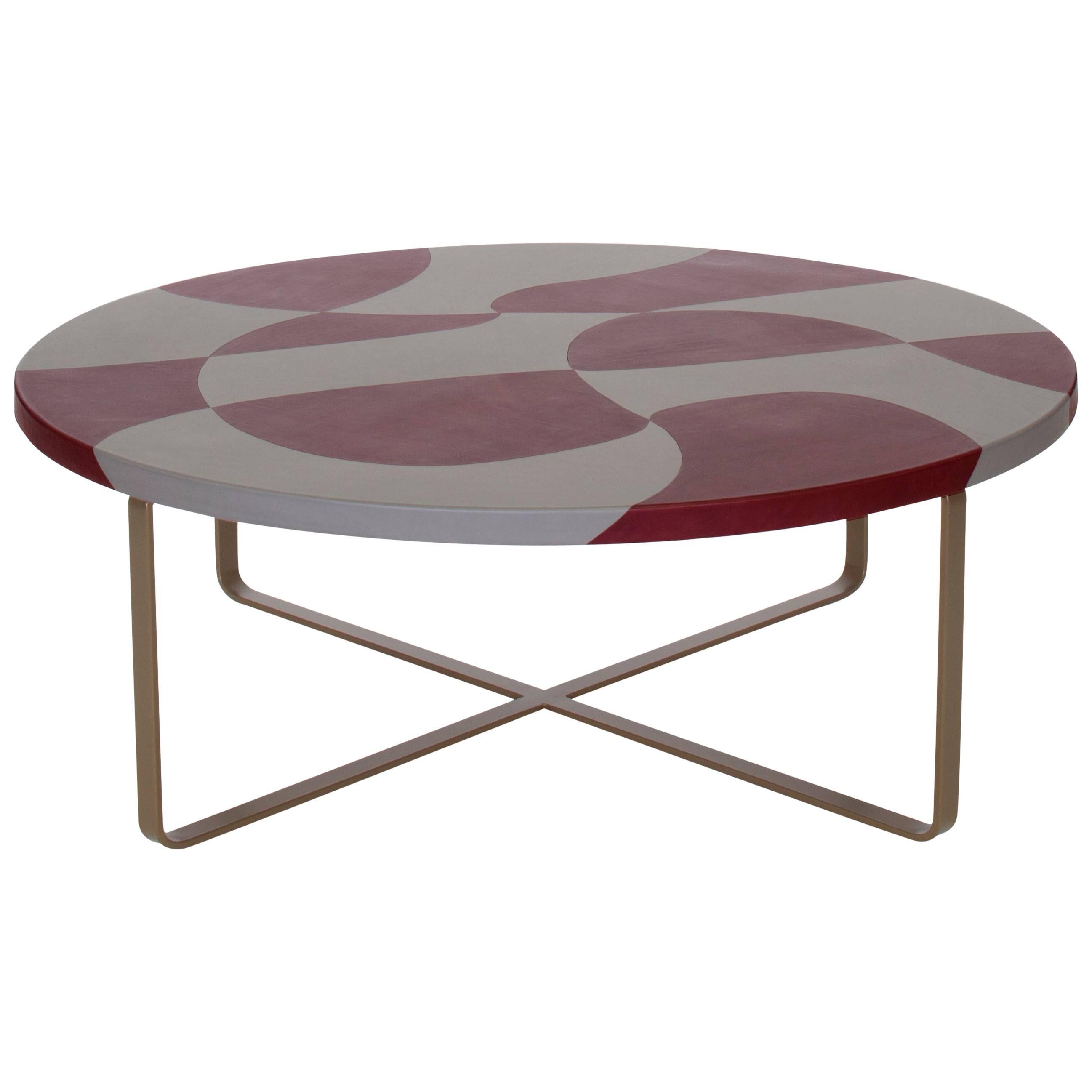 "Maupiti" Inlaid Leather Top Coffee Table by Nestor Perkal for Oscar Maschera For Sale