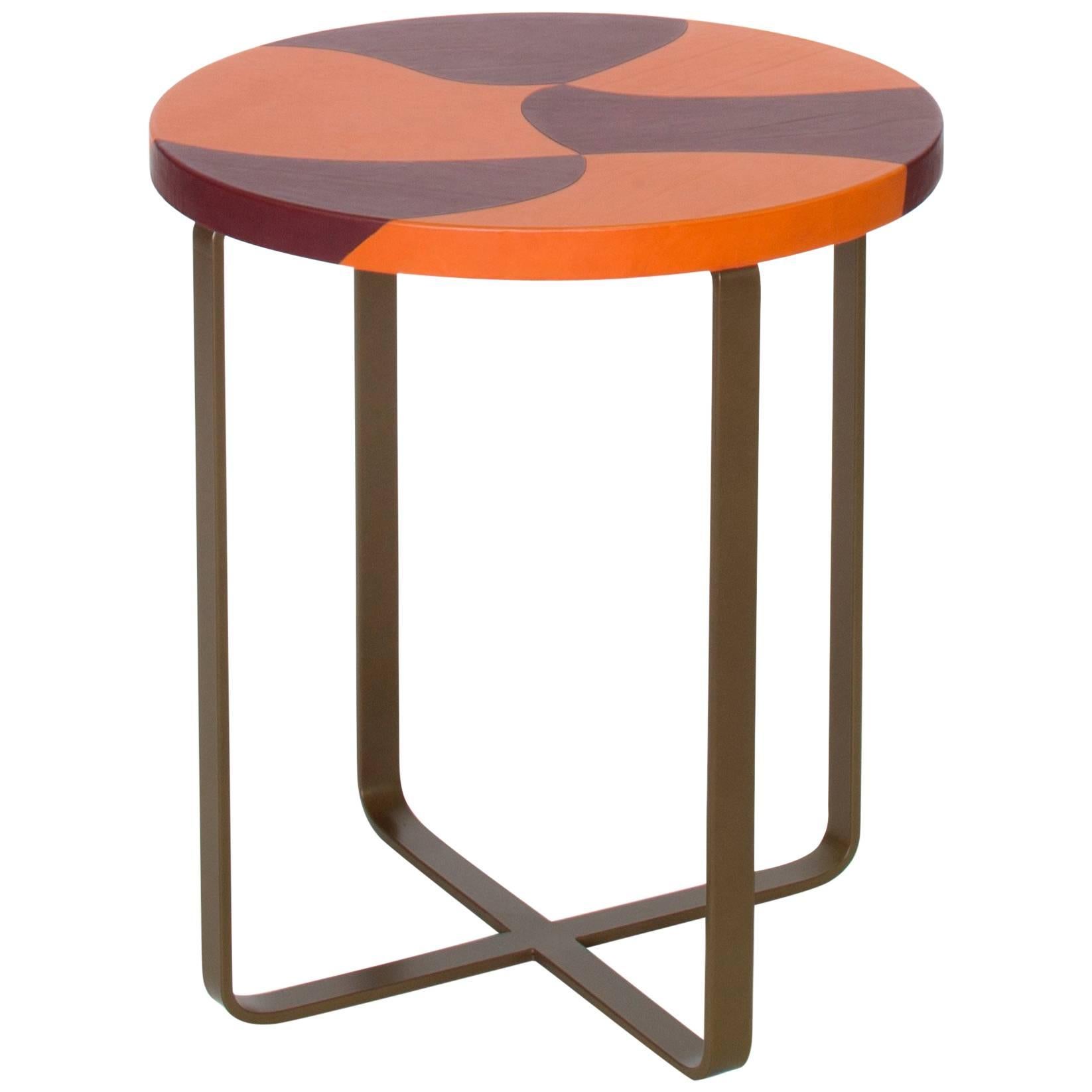 "Tiger" Inlaid Leather Top Side Table by Nestor Perkal for Oscar Maschera For Sale