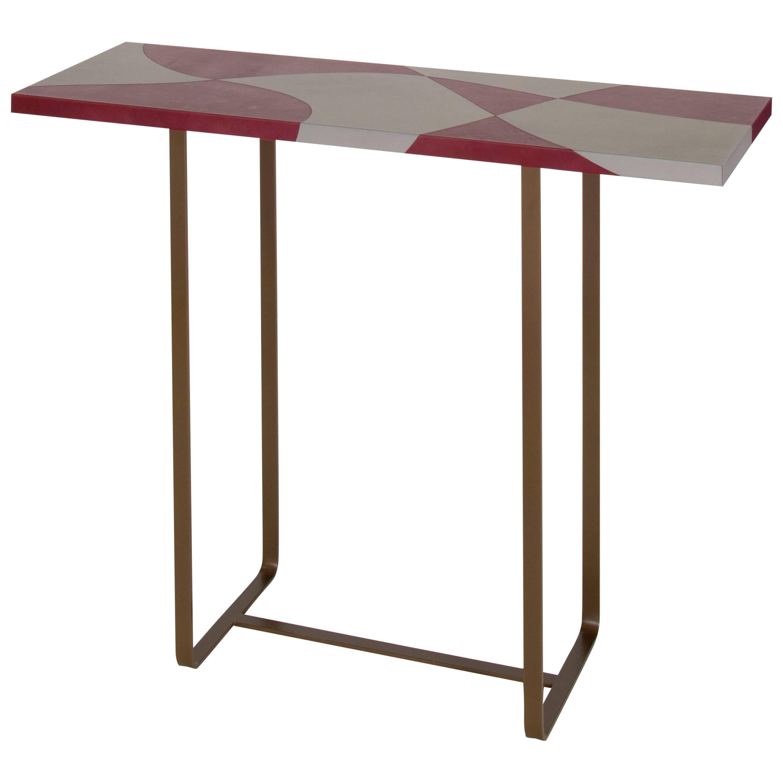 "Flores" Inlaid Leather Top Console Table by Nestor Perkal for Oscar Maschera