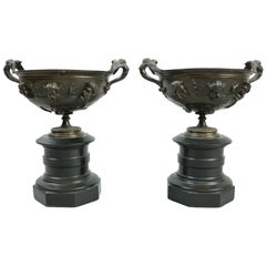 Antique French Neoclassical Bronze and Marble Figural Urn Compotes, circa 1880