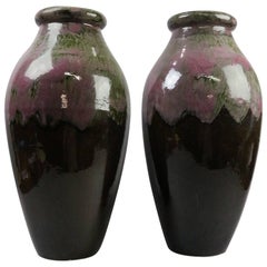 Pair of Arts & Crafts Drip Glaze Art Pottery Floor Vases by RRP Co Roseville