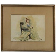 Antique Watercolor Portrait of Seated Woman Signed L. Lewis, circa 1880 6