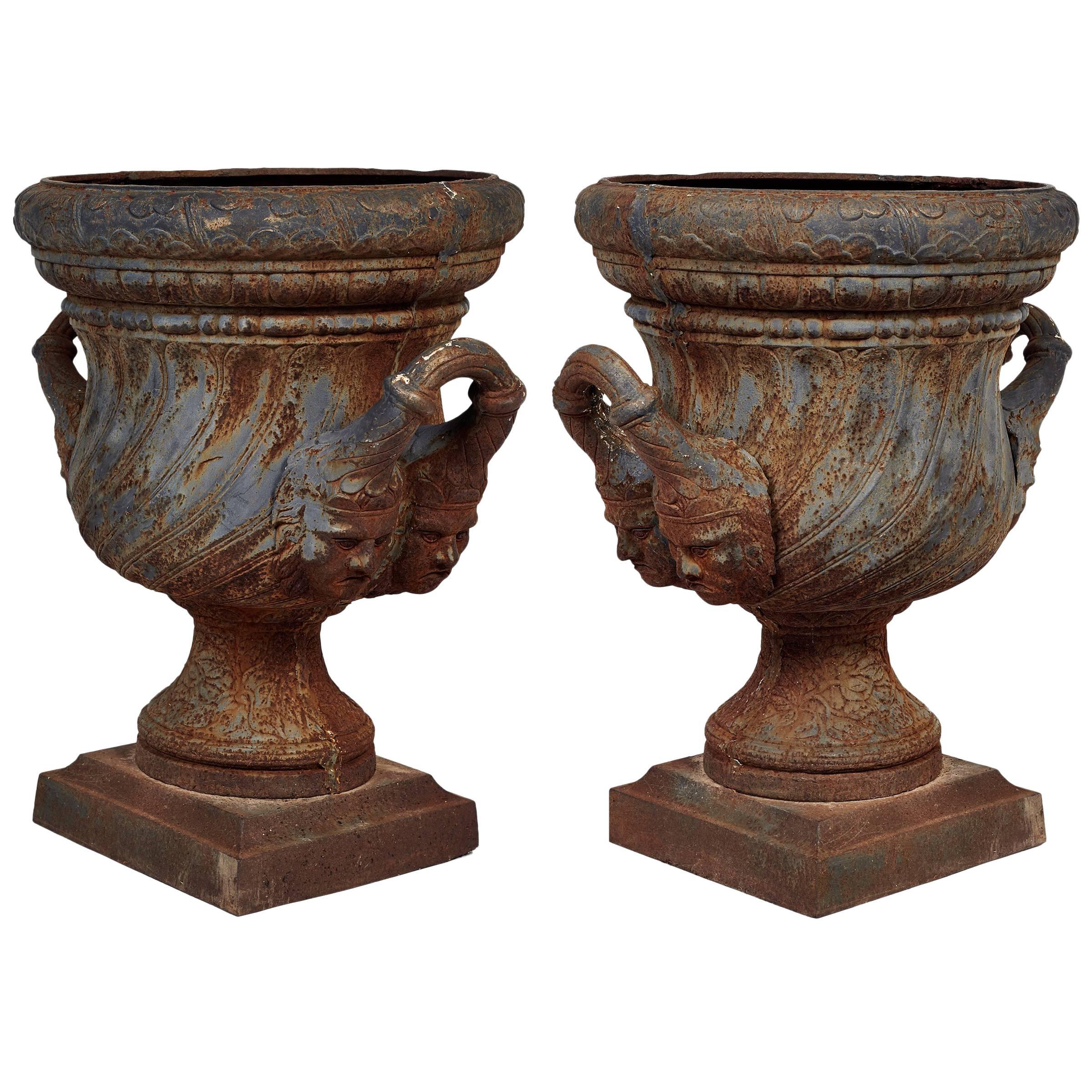 19th Century Pair of Iron Garden Urns