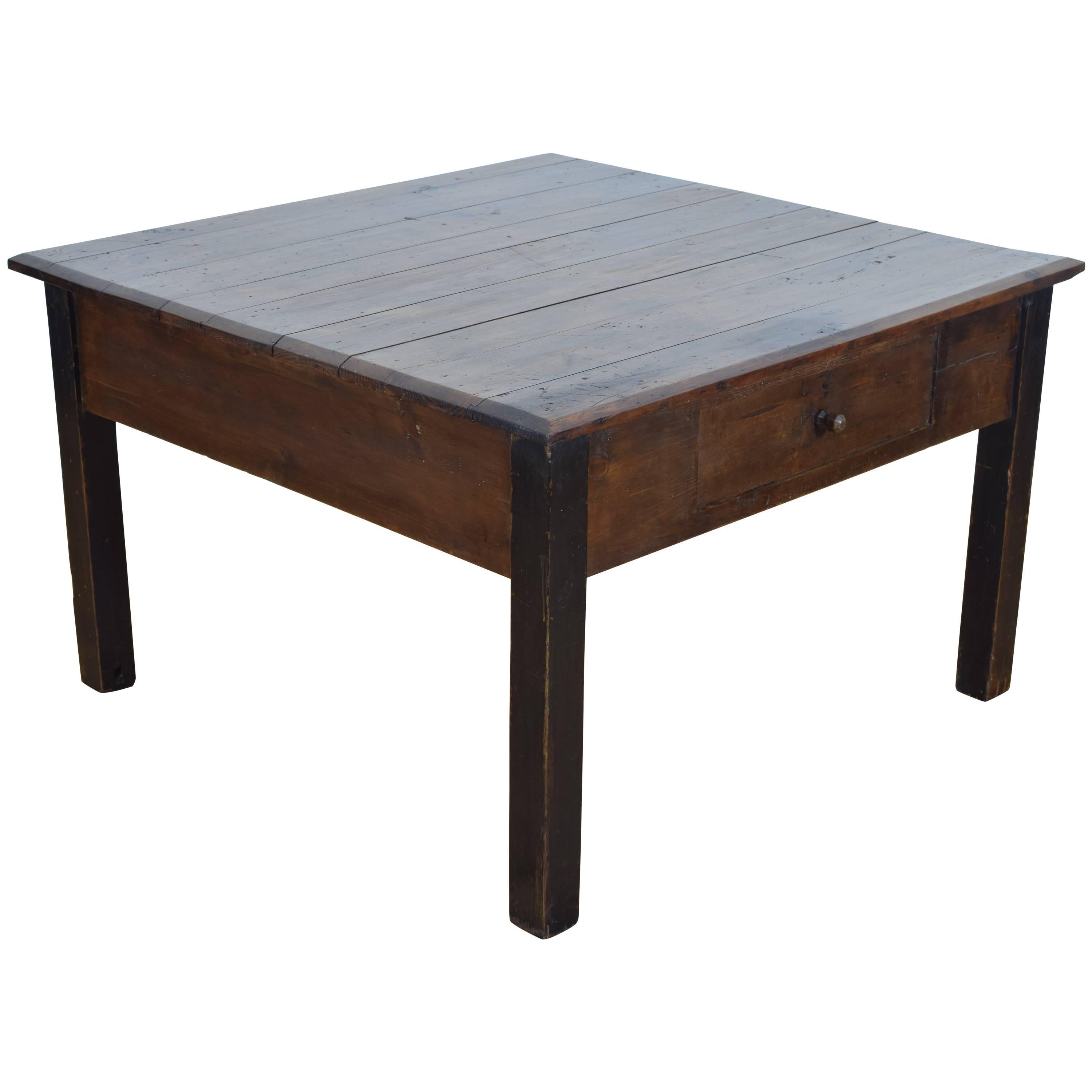 French Stained and Ebonized Pinewood One Drawer Coffee Table, circa 1900