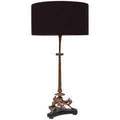 19th Century Bronze Table Lamp with Panther Heads on Black Marble Base