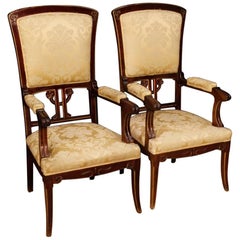 20th Century Pair of Spanish Armchairs in Modernist Style in Mahogany