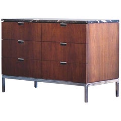 Florence Knoll Walnut Marble Chest of Drawers Sideboard by Knoll Int.