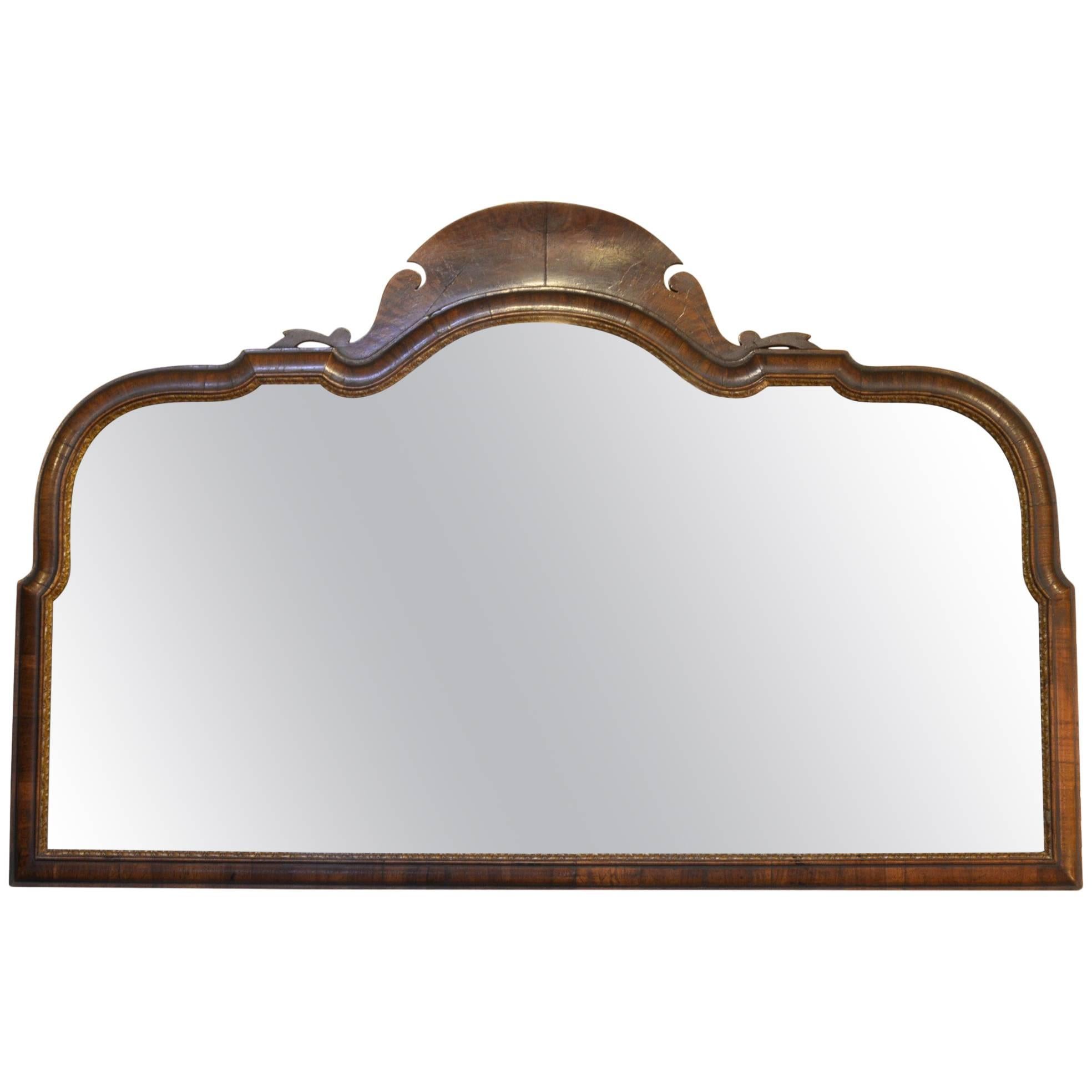 Walnut Framed Triple Plate Overmantel Mirror For Sale