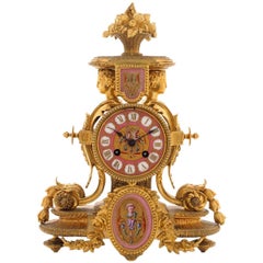 19th Century, French Ormolu and Painted Mantel Clock