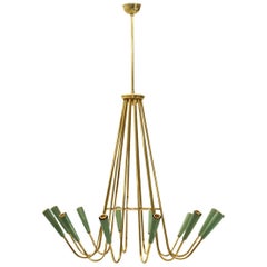 1950s Italian Brass Twelve-Light Chandelier