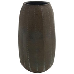 Martin Brothers Miniature Ribbed Vase, Signed and Dated, 1908