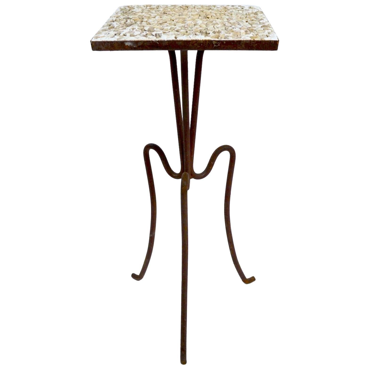 Wrought Iron and Stone Garden Patio Stand with Pebble Stone Top