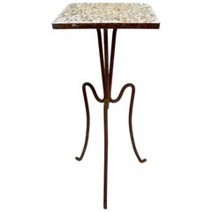 Retro Wrought Iron and Stone Garden Patio Stand with Pebble Stone Top