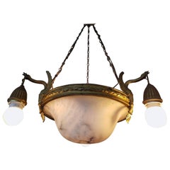 Early 20th Century French Empire Style Bronze and Alabaster Light Fixture