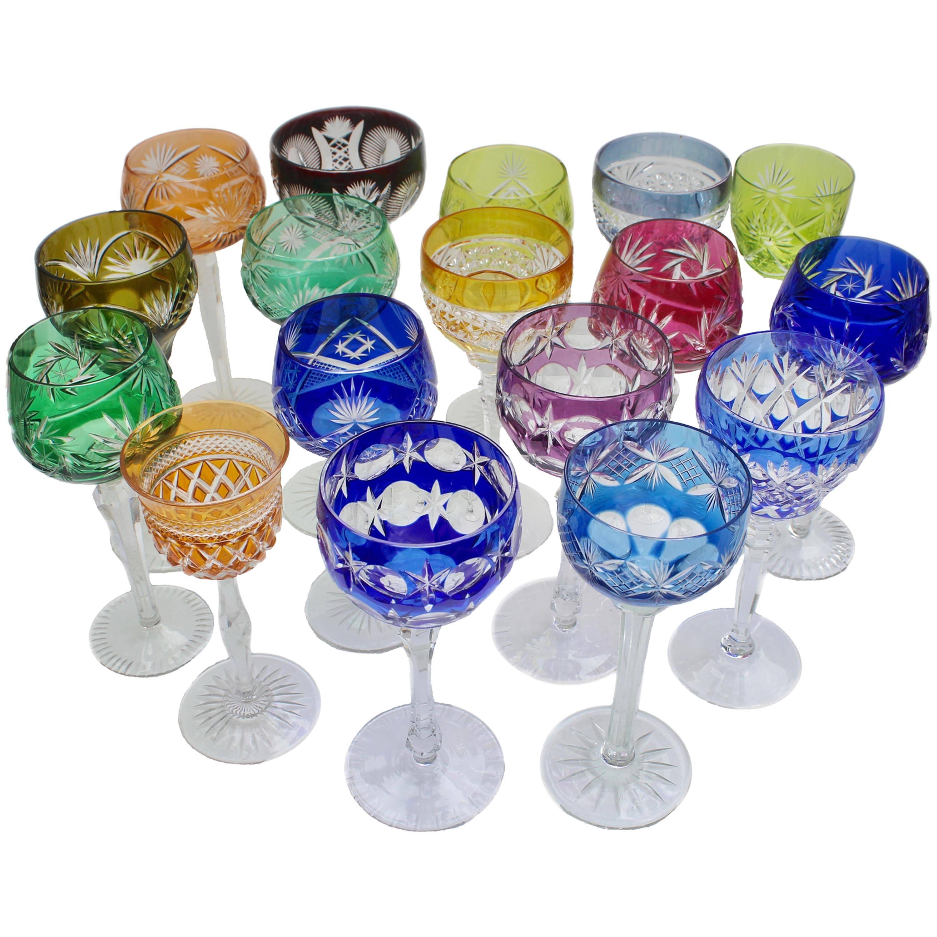 Stunning Collection of 21 Heavy Cut Lead Crystal Stemmed Wine Goblets, Germany