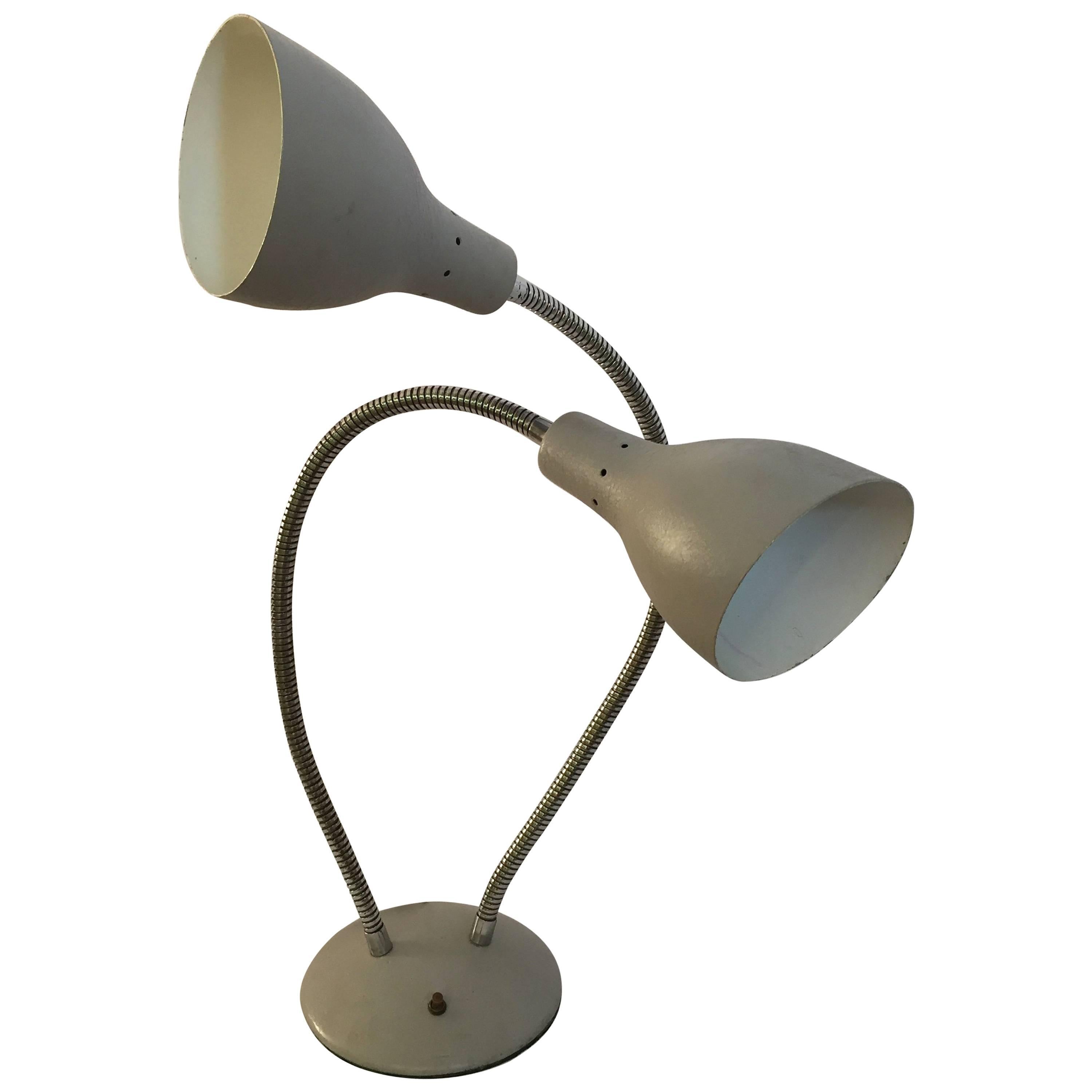  Double Goose Neck Table Lamp in the Manner of Kurt Versen For Sale