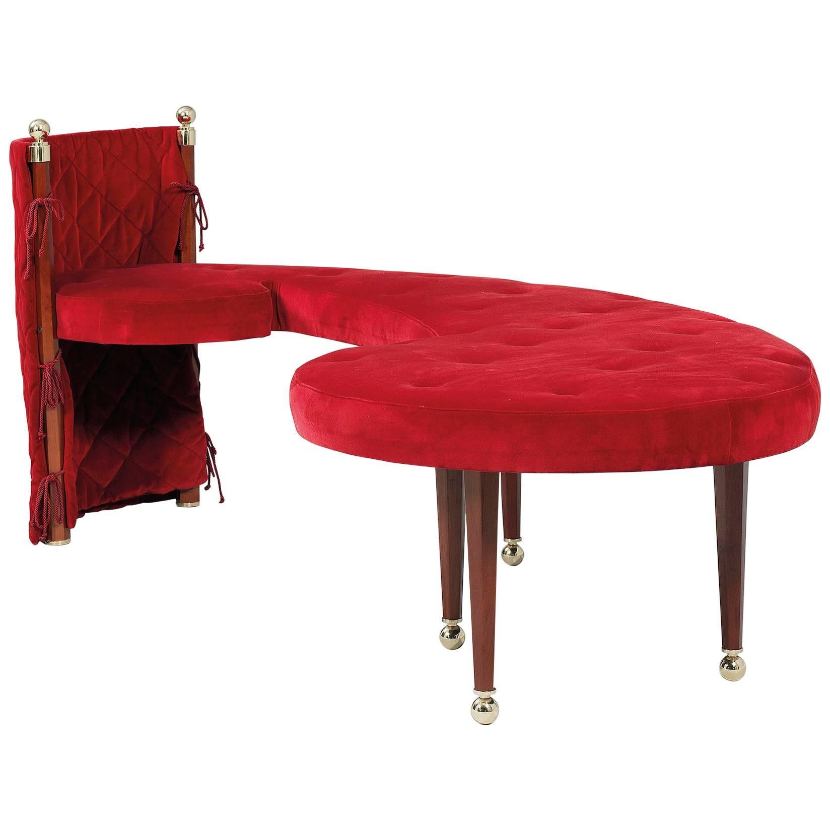 Three-Seat Red Velvet Bench by Jeannot Cerutti for Sawaya & Moroni, 1991 For Sale
