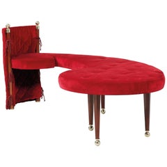 Vintage Three-Seat Red Velvet Bench by Jeannot Cerutti for Sawaya & Moroni, 1991
