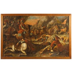 18th Century Battle Painting Oil on Canvas