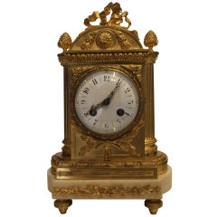 Early 20th Century French Ormolu and White Marble Mantel Clock Antique Early 20th Century French Ormolu and White Marble Mantel Clock
