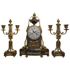 Antique 19th Century French Marble and Ormolu Clock Garniture