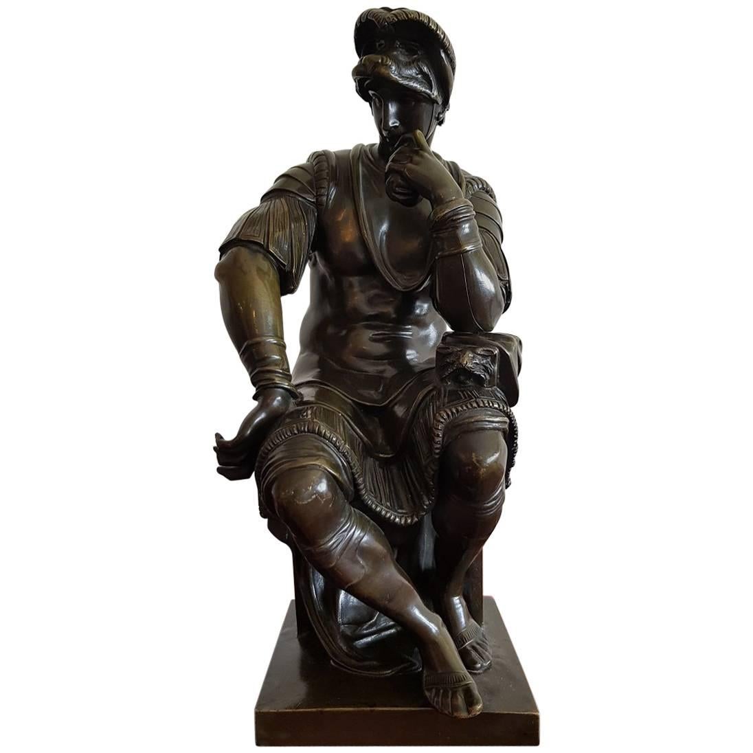 "Lorenzo De Medici" Bronze Sculpture After Michelangelo, circa 1900