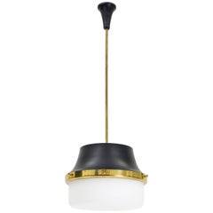 1950s Italian Satin Glass, Brass and Lacquered Aluminum Pendant 7