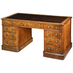 Victorian Burr Walnut Pedestal Desk