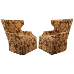 Pair of Marge Carson Well Proportioned Swivel Wingback Chairs