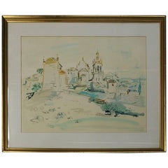 Vintage French Cityscape Watercolor Painting by Roger Bertin, 20th Century