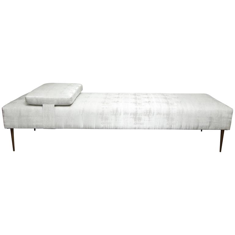 Sleek Custom Daybed with Removable Pillow and Brass Legs For Sale at