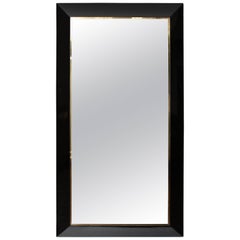 Custom Black Glass and Brass Full Length Mirror