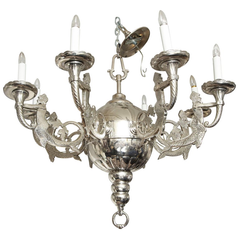 19th Century NickelPlated Bronze Chandelier For Sale at 1stDibs
