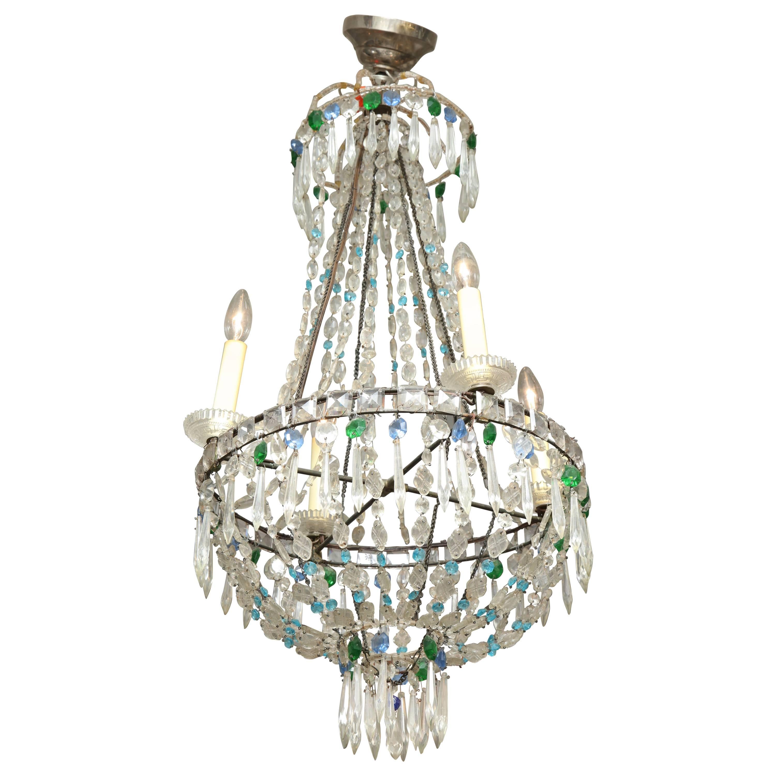 19th Century Turquoise and Emerald Crystal Chandelier
